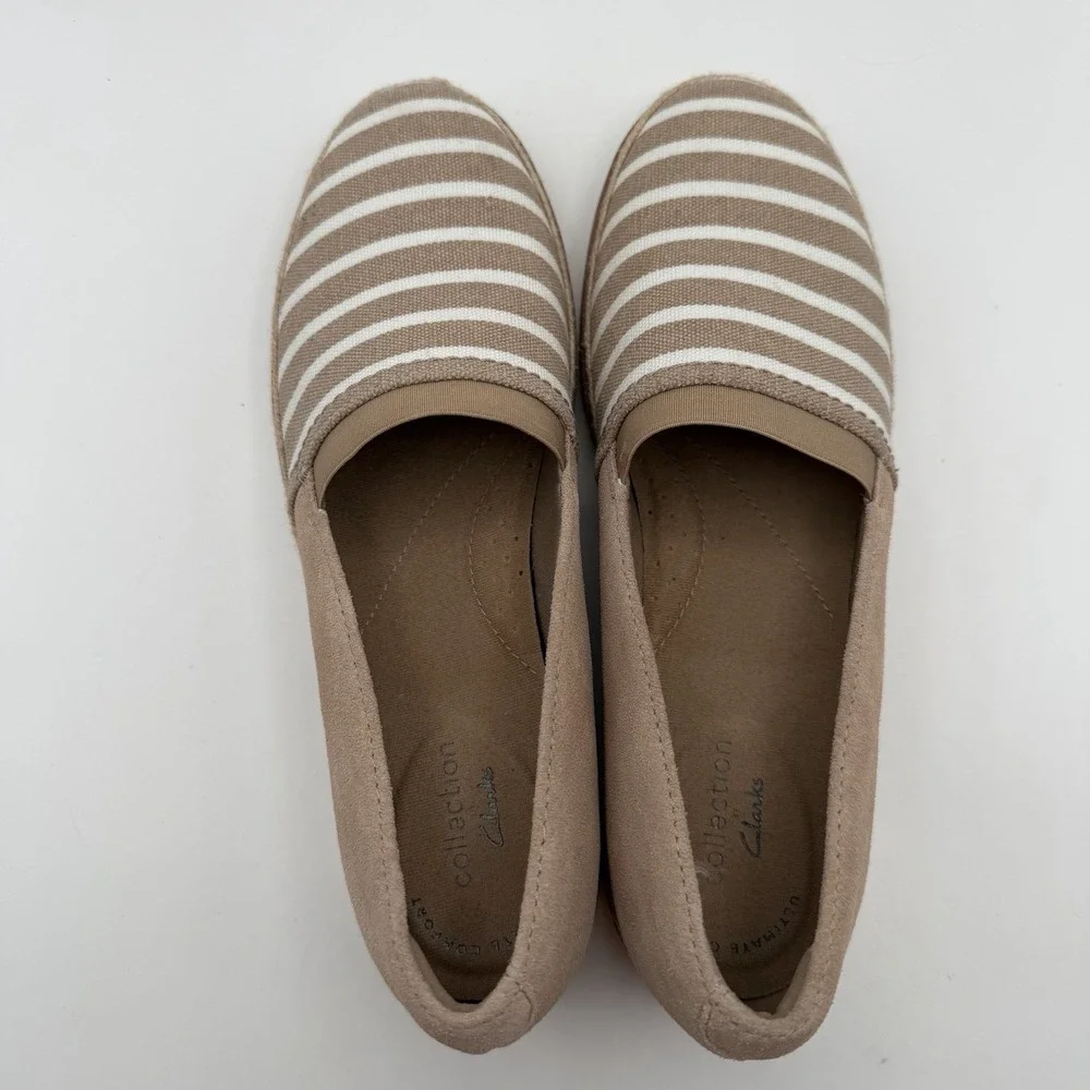 Clarks Serena Paige Women's Slip-on Espadrille Shoes 6‎ Tan White Nautical 14786